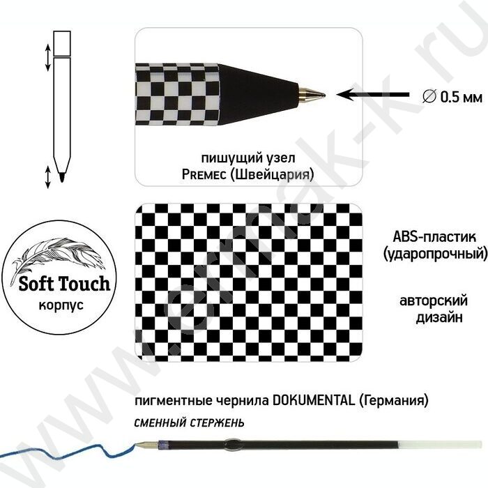 Ручка шар авт ArtClick. Шашечки синяя 0,5мм | Фото 2