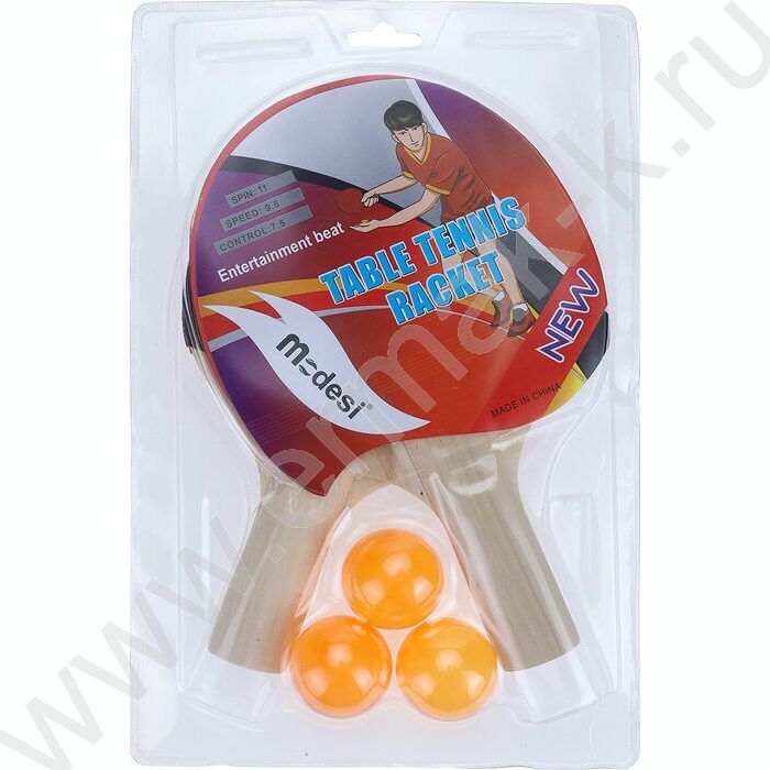 Набор для игры в настольный теннис 2 ракетки 3 шарика толщина 4мм блистер | Фото 2
