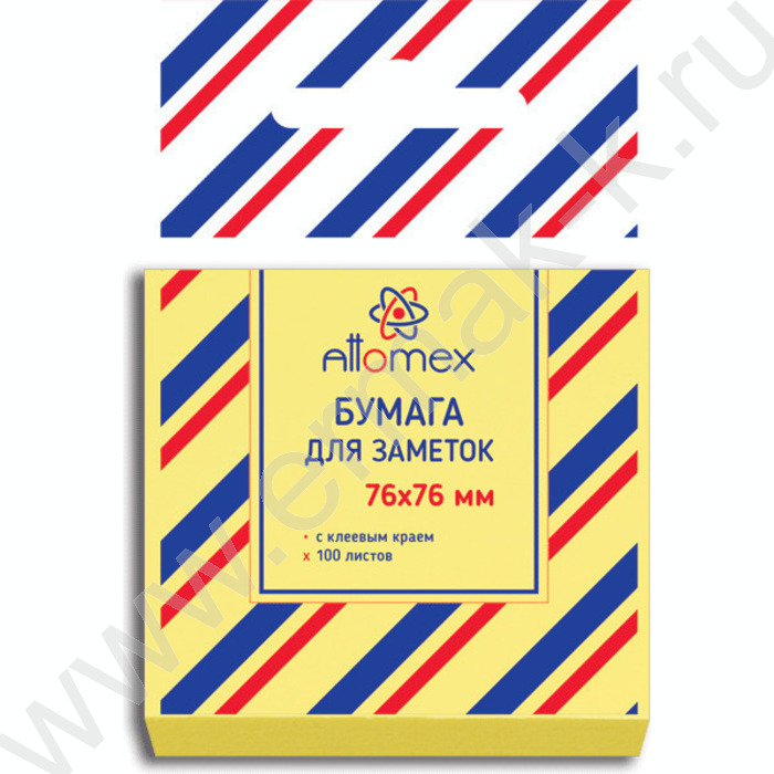 Бумага д/записей  76*76мм /100л, 60г/м², желтая с липким краем | Фото 1