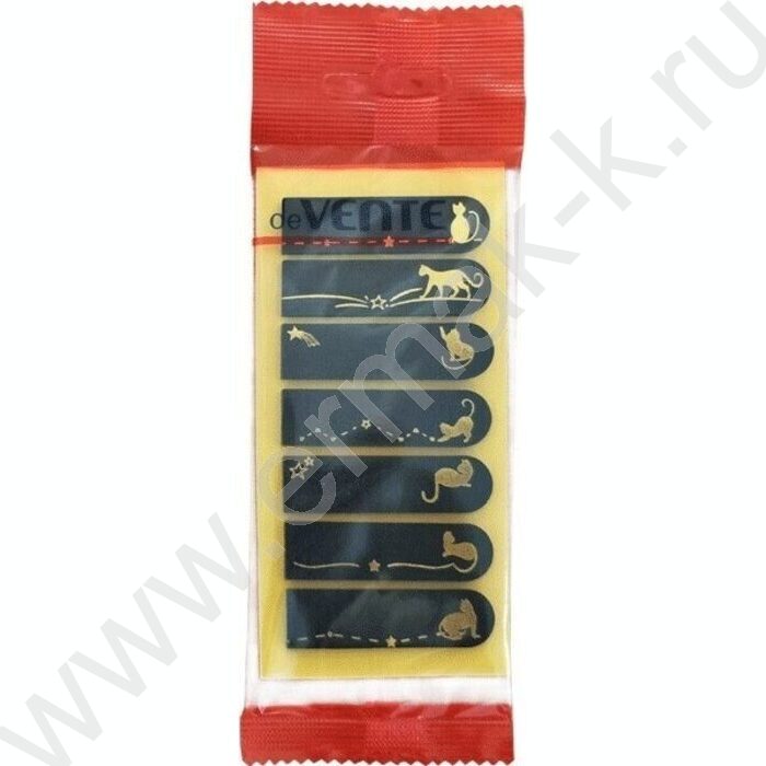 Набор самокл. этикеток-закладок 12*45мм /25л*7диз. "Cat" черные тисн. золотой фольгой /блистер | Фото 1