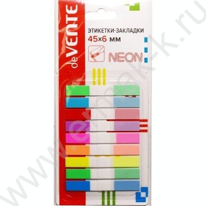Набор самокл. этикеток-закладок  6*45мм /10л*9цв неон пластик полупр. в диспенсере Z-сложение | Фото 1