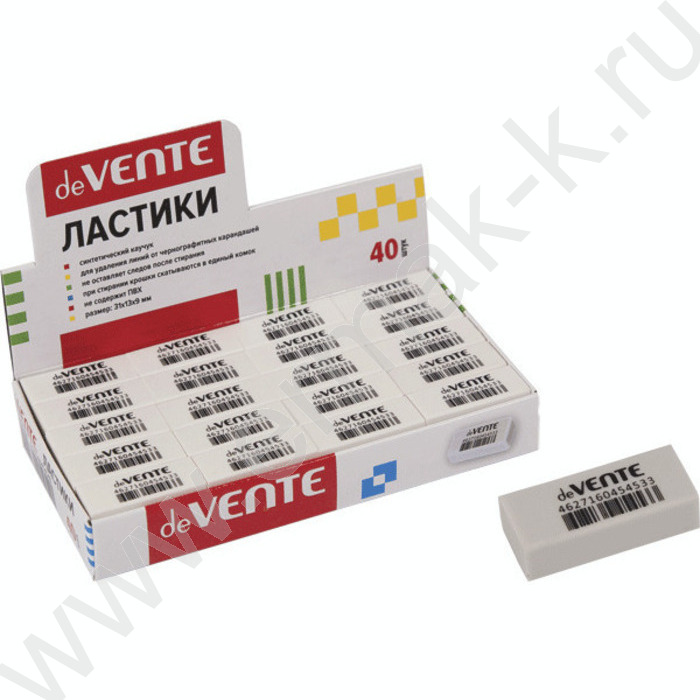 Ластик белый синтетический каучук 31*13*9мм "Box" /прямоугольный /без пыли /индив. упаковка | Фото 1