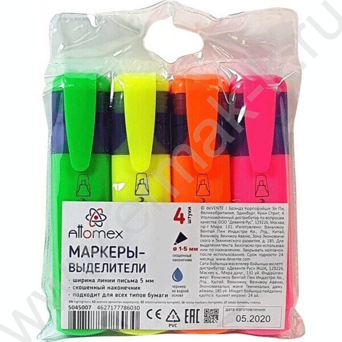 Текстовыделитель /набор  4цв/ 5мм косой европодвес | Фото 1