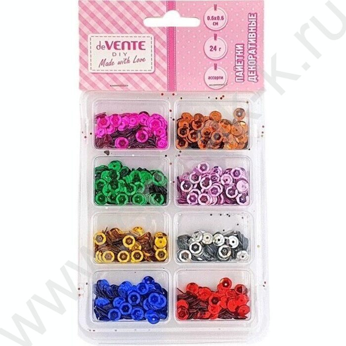 Пайетки декоративные Metallic 6*6мм цвета - ассорти 24г /блистер | Фото 1