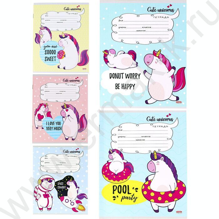 Тетрадь  12л линейка косая "Пухлые единорожки" 5видов | Фото 1