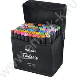Маркер для скетчинга /набор  60цв/ двусторонний Fantasia пулевид./клиновид.наконечники, пиш.узлы  | Фото 1