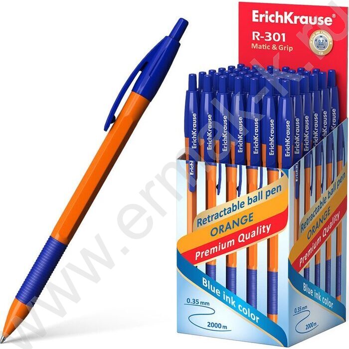 Ручка шар авт R-301 Matic&Grip Orange 0.7мм, синяя /корпус-оранжевый /с резин. держателем | Фото 2
