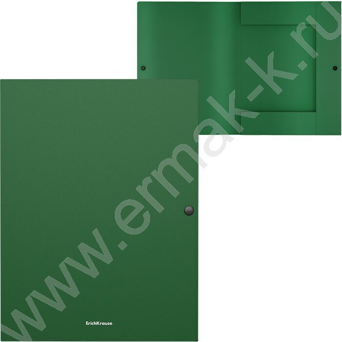 Папка-конверт на кнопке А4 Matt Classic зеленая 8мм с 3 клапанами | Фото 3