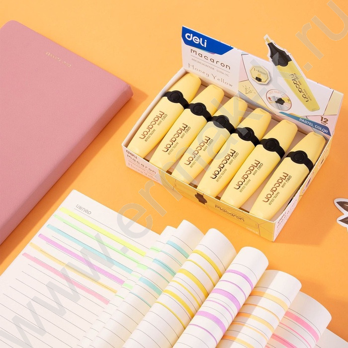 Текстовыделитель /желтый пастельный/ 1-5мм косой Macaron   | Фото 4