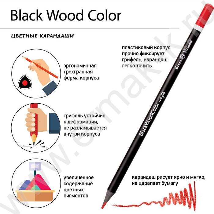 Карандаши пластиковые 12цв BlackWoodColor 4вида | Фото 6
