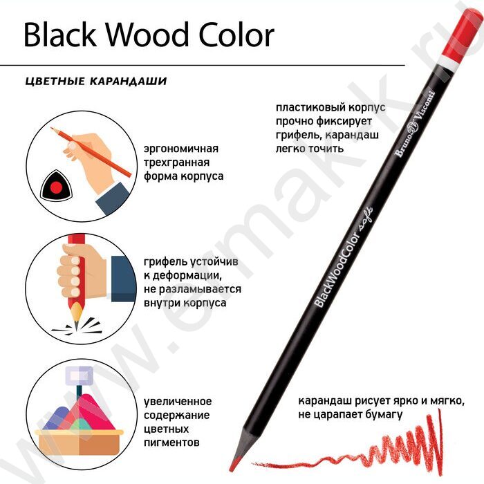 Карандаши пластиковые 24цв BlackWoodColor 4вида | Фото 7