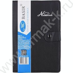 Зап. книжка  80л 14,5*21 к/зам чёрная с прострочкой,клетка, на кнопке, с ручкой | Фото 1