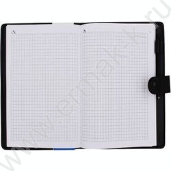 Зап. книжка  80л 14,5*21 к/зам чёрная с прострочкой,клетка, на кнопке, с ручкой | Фото 2