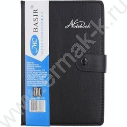 Зап. книжка  80л 13,8*19,5 к/зам чёрная с прострочкой,клетка, на кнопке, с ручкой | Фото 1