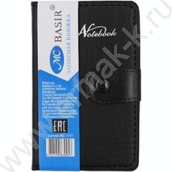 Зап. книжка  60л 8,5*13,7 к/зам чёрная с прострочкой,клетка, на кнопке, с ручкой | Фото 1