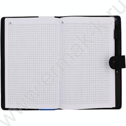 Зап. книжка  60л 8,5*13,7 к/зам чёрная с прострочкой,клетка, на кнопке, с ручкой | Фото 2