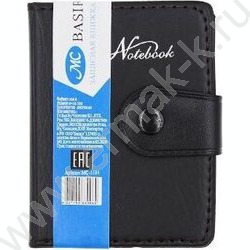 Зап. книжка  60л 8,3*10,5 к/зам чёрная с прострочкой,клетка, на кнопке, с ручкой | Фото 1