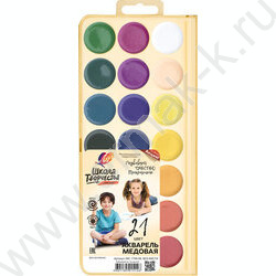 Акварель медовая 21цв  Школа творчества б/кисточки п/у европодвес | Фото 1