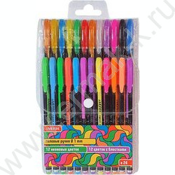 Ручка гелевая /набор 24цв/ 1мм "Neon Black" /черный корпус с цветными полосами / блистер | Фото 1