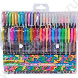 Ручка гелевая /набор 48цв/ 1мм "Neon Black" /черный корпус с цветными полосами / блистер | Фото 1