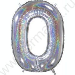 Шар воздушный 40" Цифра 0 голография серебро /Silver 102см | Фото 1
