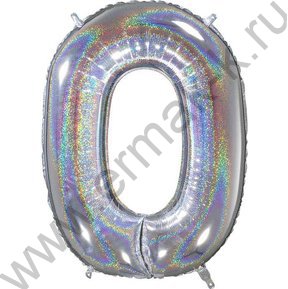 Шар воздушный 40" Цифра 0 голография серебро /Silver 102см