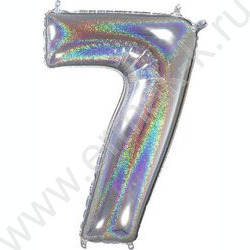 Шар воздушный 40" Цифра 7 голография серебро /Silver 102см | Фото 1