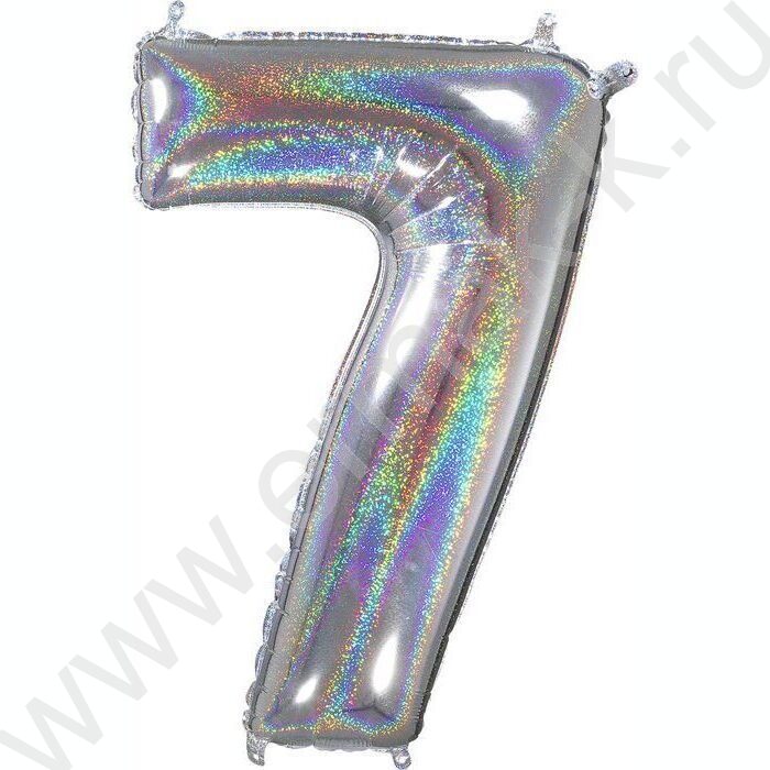 Шар воздушный 40" Цифра 7 голография серебро /Silver 102см | Фото 1