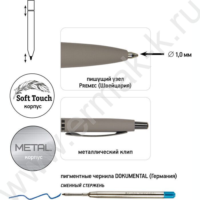 Ручка шар авт San Remo /серый мет. корп./ цвет чернил синий 1мм коричневый футляр | Фото 4