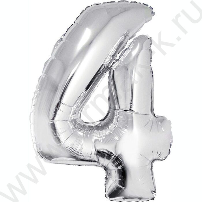 Шар воздушный фольгированный Цифра 4 45см серебро | Фото 1
