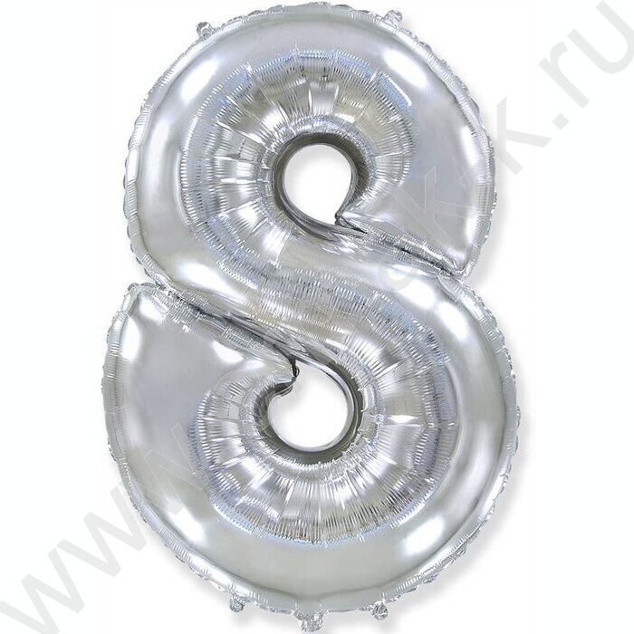 Шар воздушный фольгированный Цифра 8 45см серебро | Фото 1