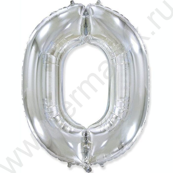 Шар воздушный фольгированный Цифра 0 80см серебро | Фото 1