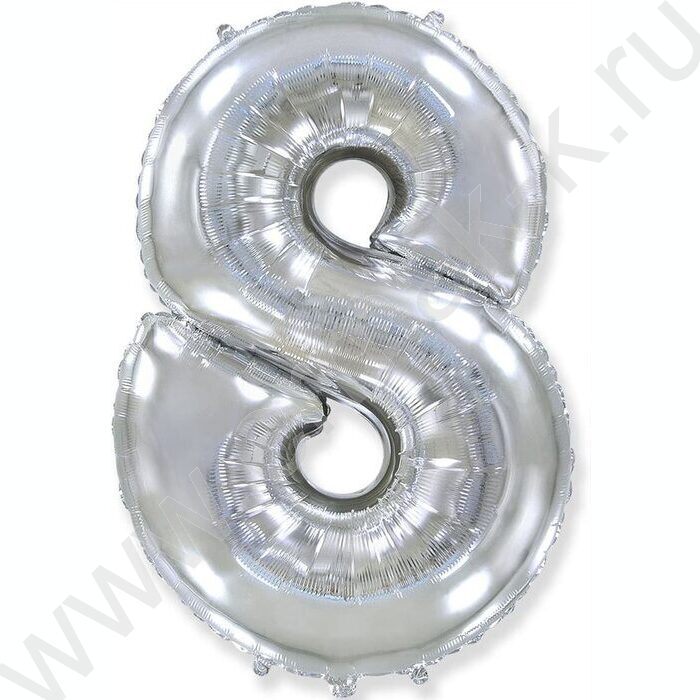 Шар воздушный фольгированный Цифра 8 80см серебро | Фото 1