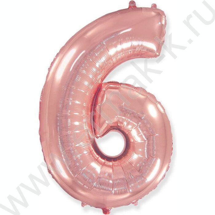 Шар воздушный фольгированный Цифра 6 80см розовое золото | Фото 1