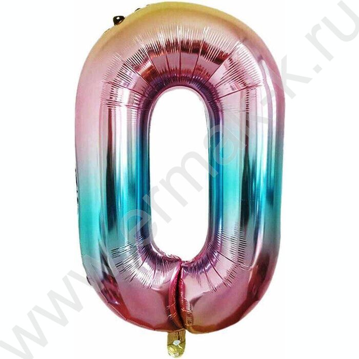 Шар воздушный фольгированный Цифра 0 80см радужный | Фото 1
