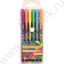 Ручка гелевая /набор  6цв/ 1мм "Neon Black" /черный корпус с цветными полосами / блистер | Фото 1