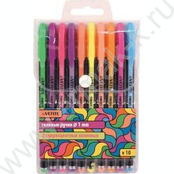 Ручка гелевая /набор 10цв/ 1мм "Neon Black" /черный корпус с цветными полосами / блистер | Фото 1