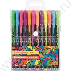 Ручка гелевая /набор 12цв/ 1мм "Neon Black" /черный корпус с цветными полосами / блистер | Фото 1