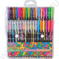 Ручка гелевая /набор 36цв/ 1мм "Neon Black" /черный корпус с цветными полосами / блистер | Фото 1