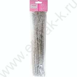 Проволока пушистая 30см/6мм 30шт Шенил "Блестящая" /цвет серебряный /блистер | Фото 1