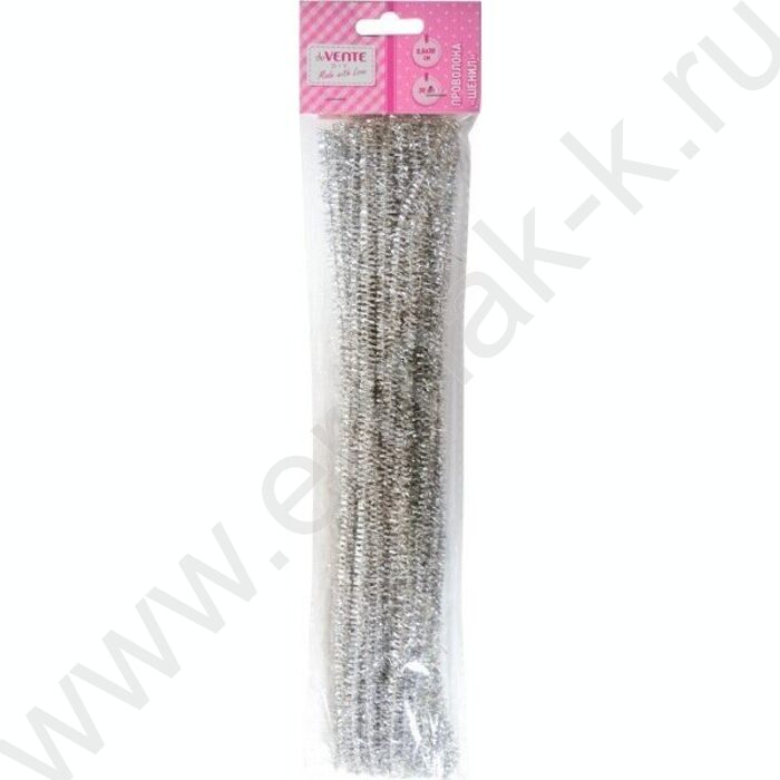 Проволока пушистая 30см/6мм 30шт Шенил "Блестящая" /цвет серебряный /блистер | Фото 1