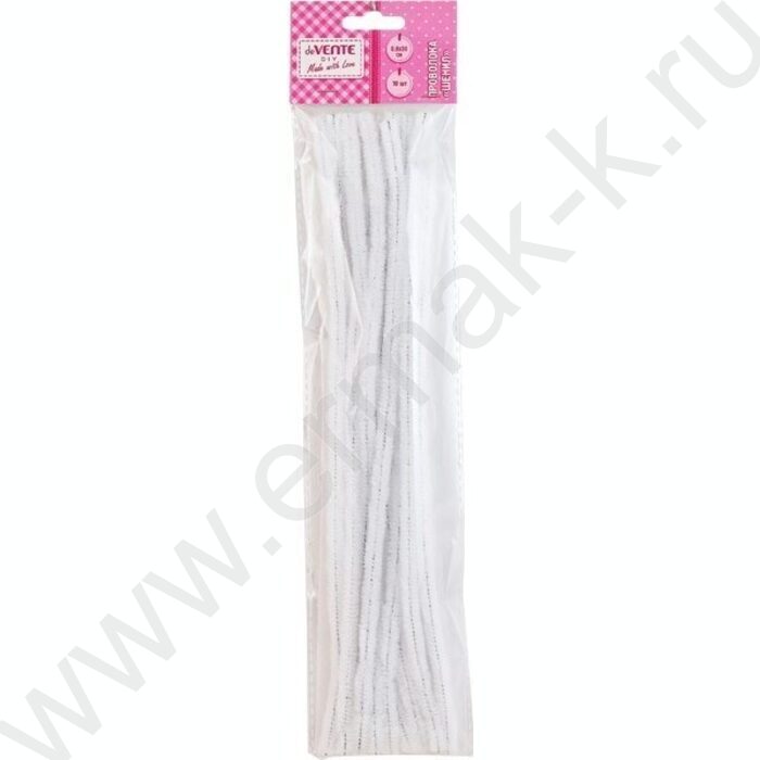 Проволока пушистая 30см/9мм 10шт Шенил /цвет белый /блистер | Фото 1