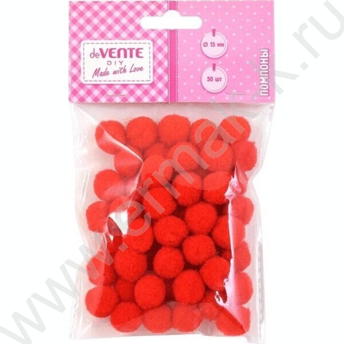 Помпоны d-15мм 50шт, цвет красный, европодвес | Фото 1