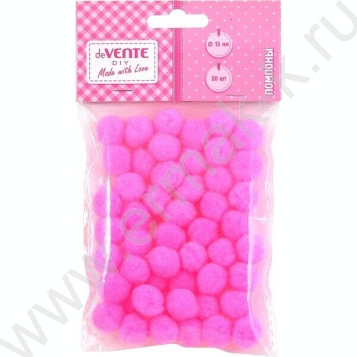 Помпоны d-15мм 50шт, цвет розовый, европодвес | Фото 1