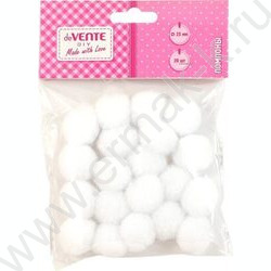 Помпоны d-25мм 20шт, цвет белый, европодвес | Фото 1