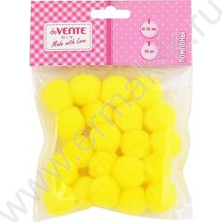 Помпоны d-25мм 20шт, цвет желтый, европодвес | Фото 1