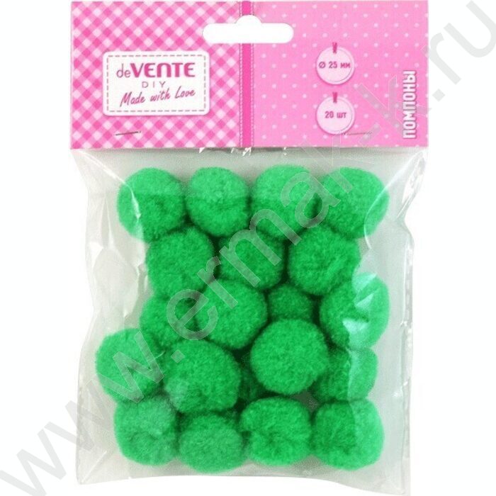 Помпоны d-25мм 20шт, цвет зеленый, европодвес | Фото 1
