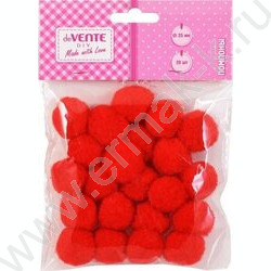 Помпоны d-25мм 20шт, цвет красный, европодвес | Фото 1