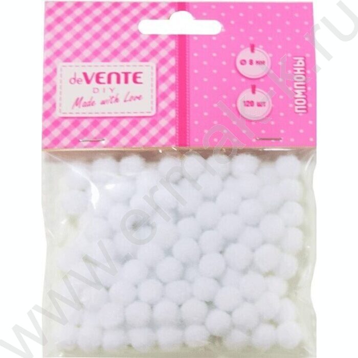 Помпоны d-8мм 120шт, цвет белый, европодвес | Фото 1