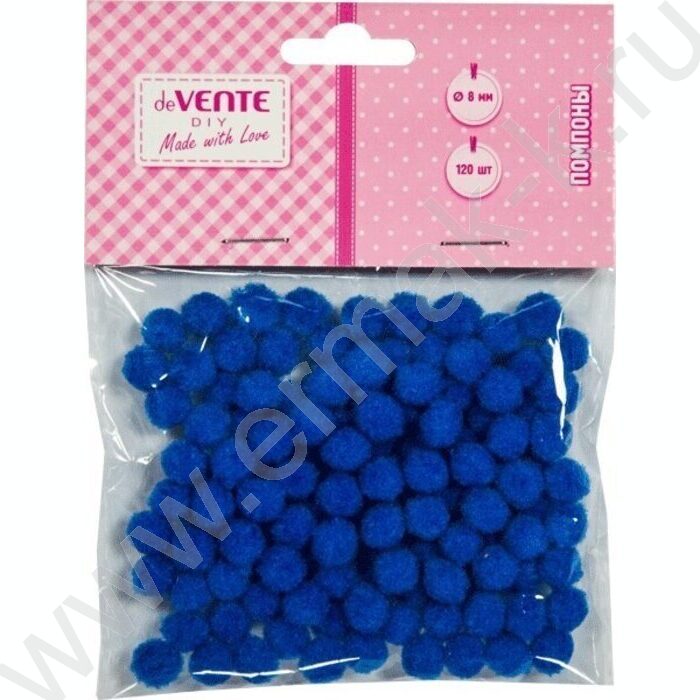 Помпоны d-8мм 120шт, цвет голубой, европодвес | Фото 1